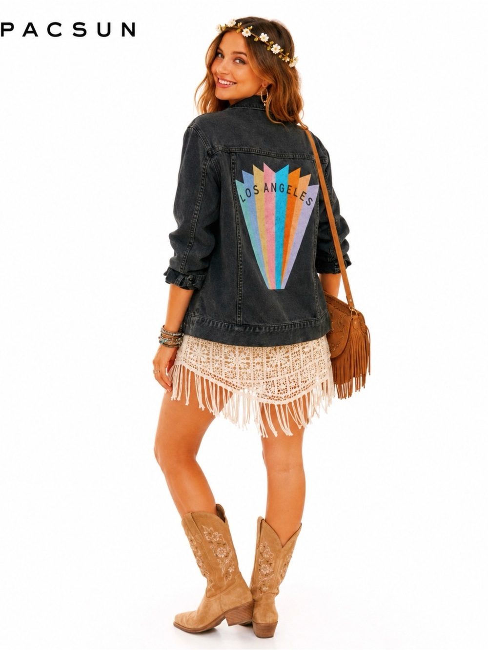 PACSUN Los Angeles Black Graphic Jean Jacket